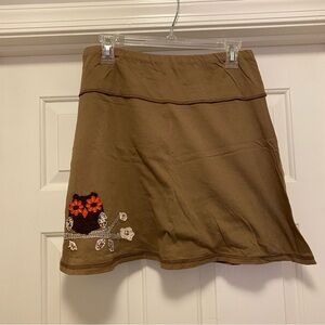 NATURAL LIFE Brown Mini Skirt with Floral Embroidery